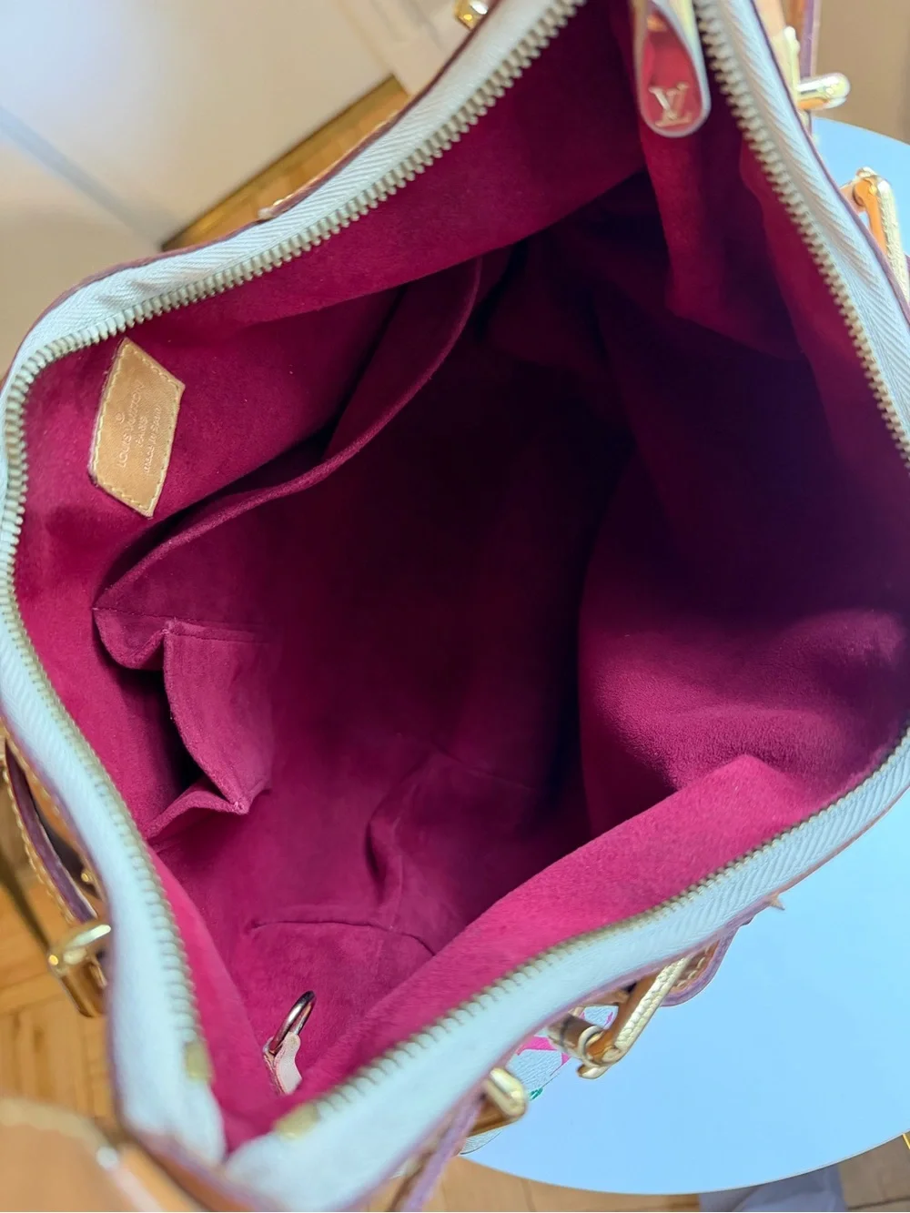 Louis Vuitton Multicolor Monogram White Canvas Shoulder Bag with Tan Trim